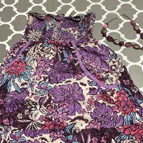 Xhilaration midi skirt pockets or strapless top ruffled hem purple flora… - Picture 7 of 10
